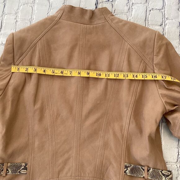 Etcetera Jacket Women’s Size 14 Tan 100% Leather with Faux Snakeskin Accents - Picture 11 of 12